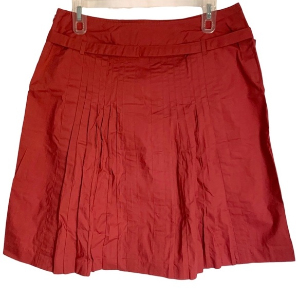 Ann Taylor LOFT Rust Pleated & Belted Skater Skirt, [Sz 8] - Picture 9 of 11